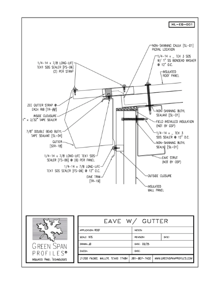 HighLine Roof Details HL-EG-001 Eave with Gutter
