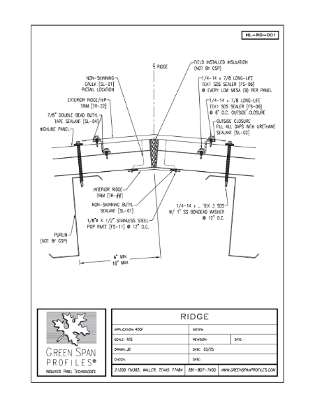 HighLine Roof Details HL-RD-001 Ridge