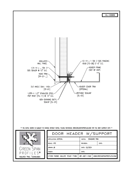 HighLine Wall Details HL-0005 Door Header with Support