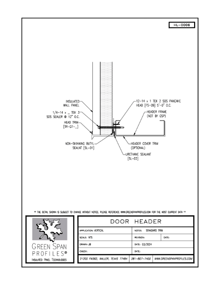 HighLine Wall Details HL-0006 Door Header