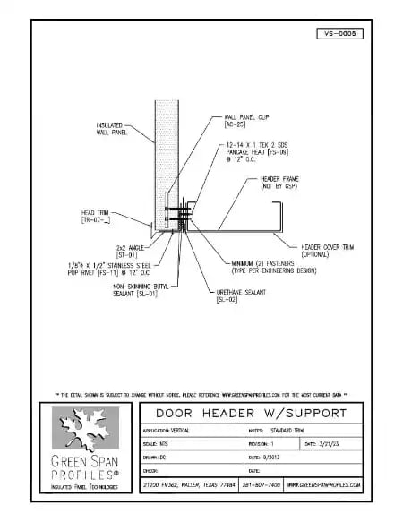 Green Span Profiles thumbnail of Details Drawing for Door Header (Supported)