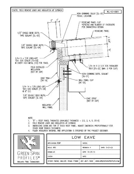 Green Span Profiles thumbnail of Details Drawing for Eave at Wall