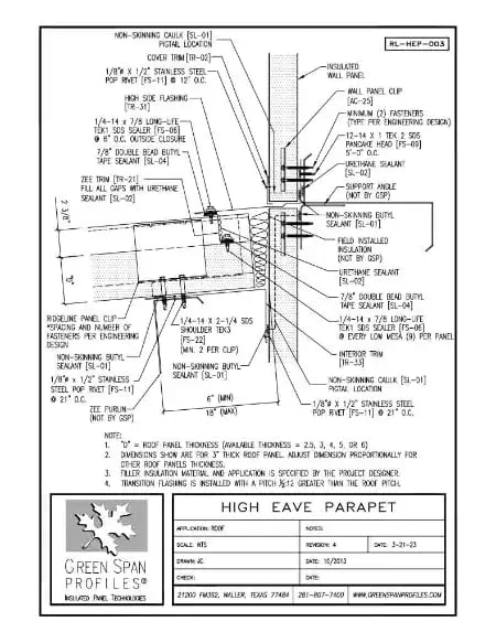 Green Span Profiles thumbnail of Details Drawing for High Eave Parapet 3