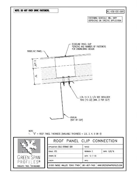 Green Span Profiles thumbnail of Details Drawing for Cold Storage Roof Clip Connection